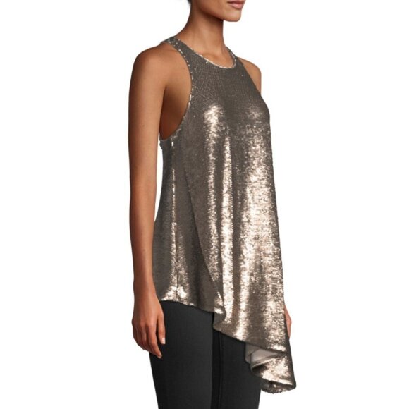 Cinq a Sept 'Dylan' Sleeveless Asymmetric Sequin Tank Top, Pewter - Picture 2 of 3